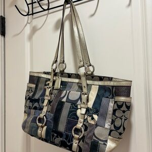 Vintage Coach Patchwork Tote Bag - Blue and Gray